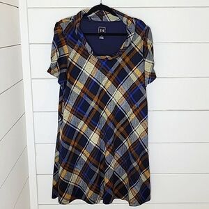 JH plaid dress blue cream brown